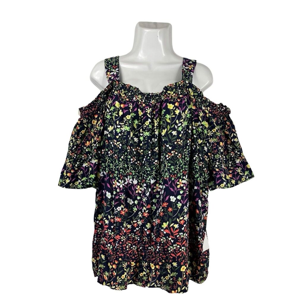 Woman Within Top Plus Size 1X 22/24 Multi Color Cold Shoulder Detachable Straps